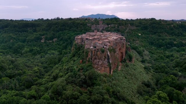 Calcata, medieval italian village in Viterbo province, Lazio ,Italy. Aerial view