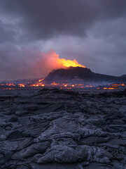 Fagradalsfjall Volcano Eruption in Geldingadalur Iceland, Volcanic eruption at the Reykjanes...