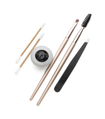 Henna and tools for eyebrows correction on white background
