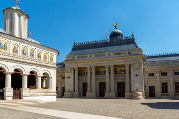 Naklejka premium Patriarchal Palace and Cathedral of Saints Constantine in Bucharest, Romania