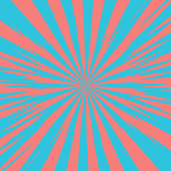 Pop art radial colorful comics book magazine cover. Striped blue and pink digital background. Cartoon funny retro pattern strip mock up. Vector halftone illustration. Sunburst, starburst shape