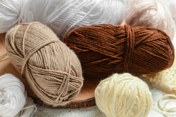 Knitting yarn on light table, closeup
