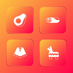 Set Avocado fruit, Burrito, Poncho and Pinata icon. Vector