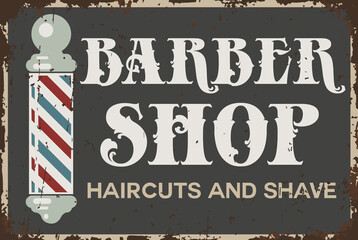Barber shop haircuts shave retro sign barberpole