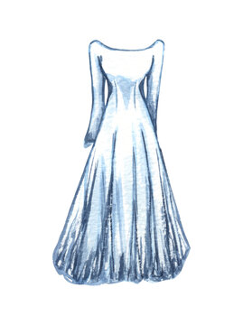 watercolor Wedding dress illustration. tender wedding clothe in light blue color