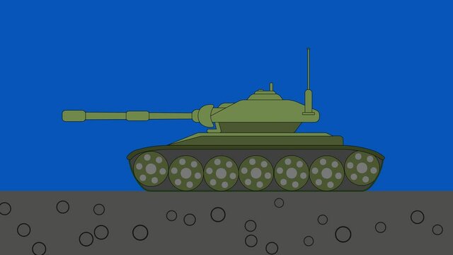 Side view of a tank driving on the road animation motion graphics