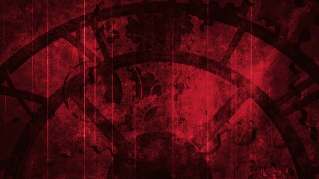 Red grunge gears and roman numerals clock looping animated background