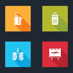 Set Electronic cigarette, Trash can, Disease lungs and No smoking icon. Vector