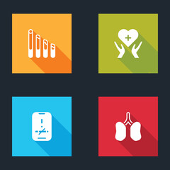Set Smoking cigarette, Heart with cross, No smoking and Lungs icon. Vector