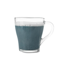 Glass cup of tasty Charcoal Latte on white background