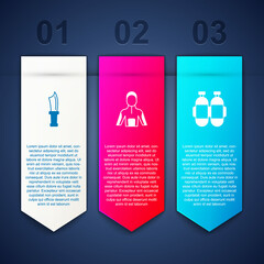 Set Diving knife, Wetsuit for scuba diving and Aqualung. Business infographic template. Vector
