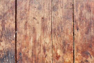 Naklejka premium Dirty wood plank background. Wood texture. Front view with copy space.