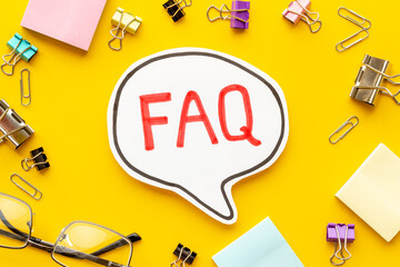 Information helpdesk concept with faq frequently asked questions text on working place