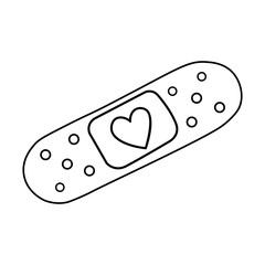 Adhesive plaster with hearts. Medical vector illustration in doodle style isolated on white background. Element for postcard, logo, icon, web, invitation, decor.