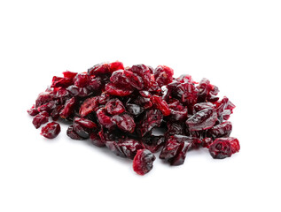Tasty dried cranberries on white background