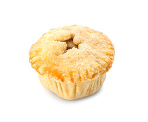Delicious Christmas mince pie on white background