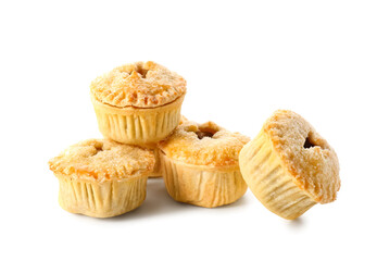 Tasty mince pies on white background