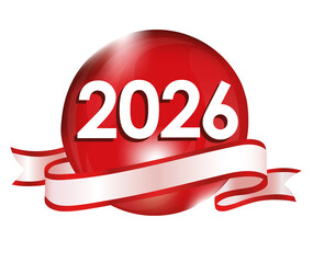 2026 New year in red sphere and ribbon illustration - obrazy, fototapety, plakaty