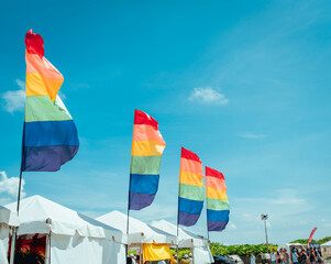 rainbow flags in the sky miami beach pride guy love woman man