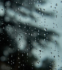closeup view of raindrops for overlaying on window. Dripping condensation. vertical. Blurred background. texture