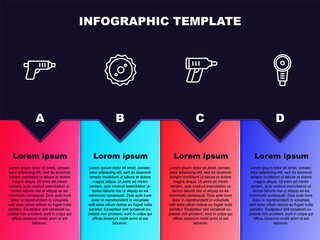 Set line Electric cordless screwdriver, Circular saw blade, and Angle grinder. Business infographic template. Vector