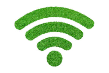 Wi-fi icon covered of green grass isolated on white background.