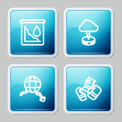 Set line Drop in crude oil price, Storm, Global economic crisis and Credit card icon. Vector