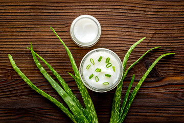 Cosmetic products with aloe vera plant. Herbal skin care cream