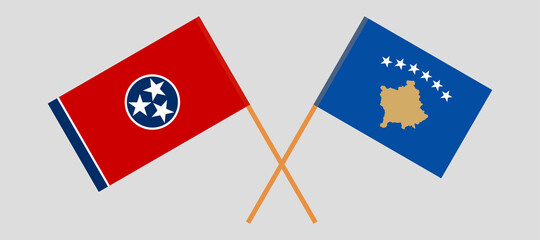 Crossed flags of the State of Tennessee and Kosovo. Official colors. Correct proportion