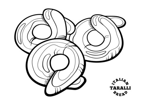 Italian snack bread taralli. Vector illustration in doodle style.