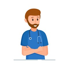 Vector illustration, cartoon character doctor. An employee in the hospital. Head doctor. doctor face. Photo of doctor for poster, banners, concepts and the rest. 