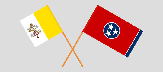 Crossed flags of Vatican and the State of Tennessee. Official colors. Correct proportion