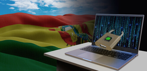 Waving national flag of the Bolivia. Concept for information technology and data security safety to prevent cyber attack. Internet and network security.