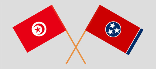 Crossed flags of Tunisia and the State of Tennessee. Official colors. Correct proportion