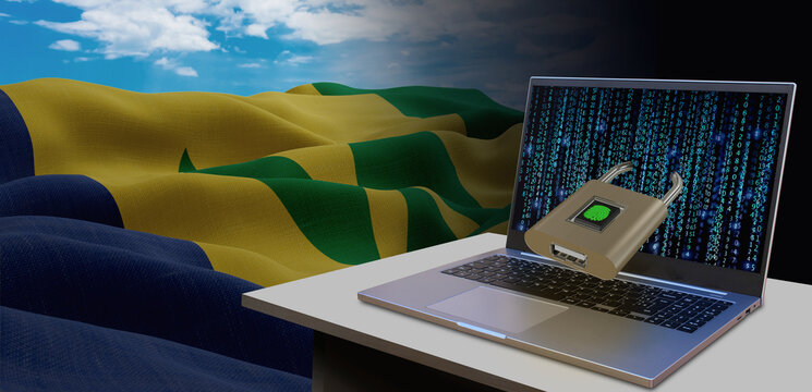Waving national flag of the Saint Vincent and the Grenadines. Concept for information technology and data security safety to prevent cyber attack. Internet and network security. - Powered by Adobe