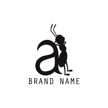 simple ant logo and letter a. vector illustration silhouette design for logo or icon