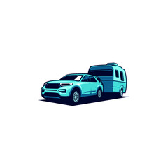 camper van - suv car with camper trailer isolated vector