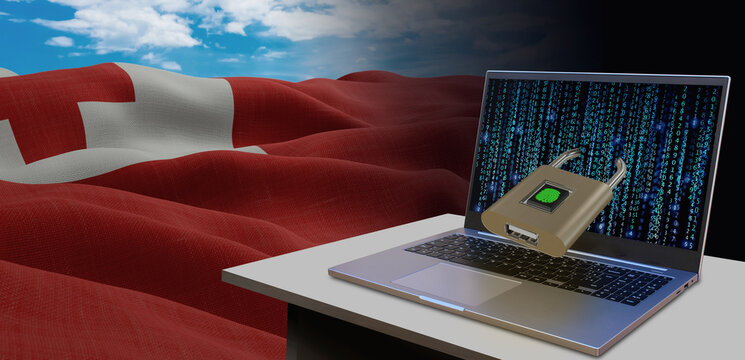 Waving national flag of the Tonga. Concept for information technology and data security safety to prevent cyber attack. Internet and network security. - Powered by Adobe