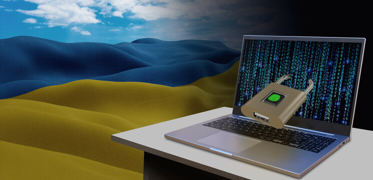 Waving national flag of the Ukraine. Concept for information technology and data security safety to prevent cyber attack. Internet and network security. - Powered by Adobe