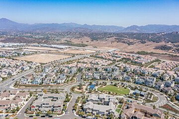 Birds eye view of a newly developed upscale community