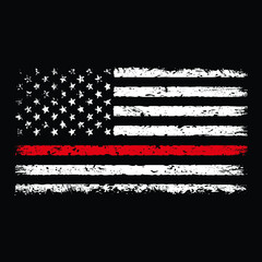 Distressed Thin Red Line American Flag T-Shirt Vector Design, Grunge usa Firefighter with thin red line shirt.