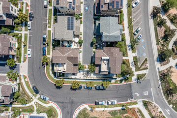 Top Down Aerial View of a Modern Suburban Neighborhood