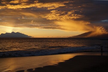 The sun setting in Hawai'i