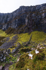 Gaint rock wall of Quiraing on Isle of Skye, Scotland