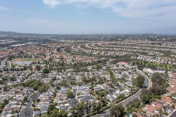 Aerial view of a southern California coastal community on a hill.