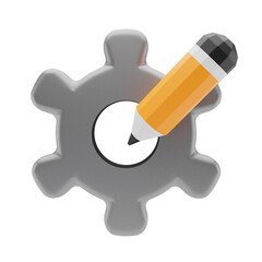 3d rendering design and development with pencil icon and setting gear
