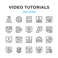 Video tutorials line icons set. Modern outline elements, graphic design concepts, simple symbols collection. Vector line icons