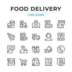Food delivery line icons set. Modern outline elements, graphic design concepts, simple symbols collection. Vector line icons