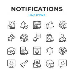 Notifications line icons set. Modern outline elements, graphic design concepts, simple symbols collection. Vector line icons