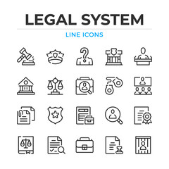 Legal system line icons set. Modern outline elements, graphic design concepts, simple symbols collection. Vector line icons